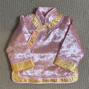 Hello Kitty Pink and Gold Floral Lightly Padded Satin Jacket and Pants Set 4T